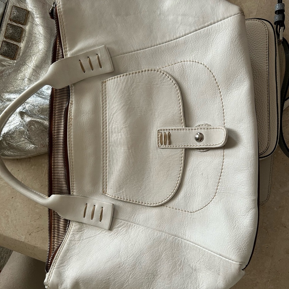 Elegant White Leather Tote Bag